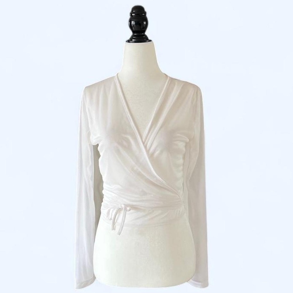 Powerline Womens White Ballerina Ballet Wrap Top Long Sleeve Sheer Medium